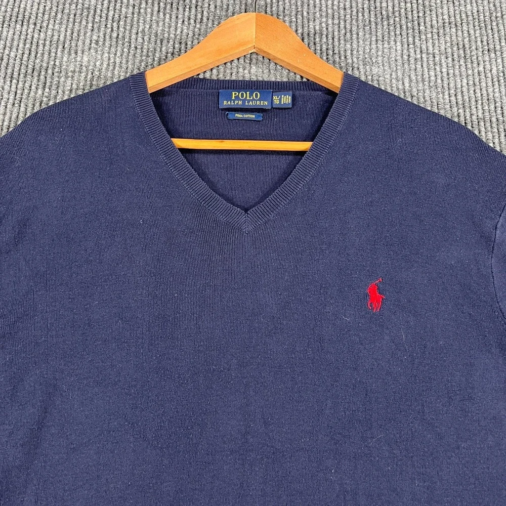 Polo Ralph Lauren Sweater Mens XL Extra Large Blue Long Sleeve V Neck Knit